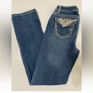 Women’s Size 6 Earl Jeans Straight Leg Back Pocket Rhinestone Bling Medium Wash
